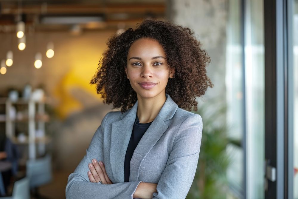 Mixed race business woman at office adult entrepreneur architecture.