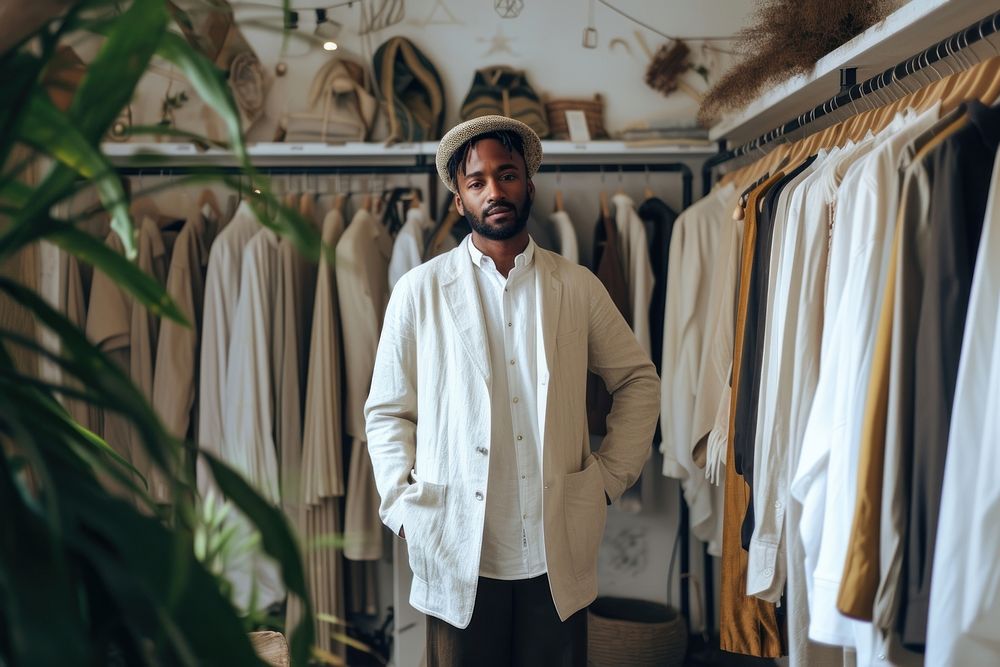 Multi ethnic fashion designer at minimal clothe shop adult coat entrepreneur.