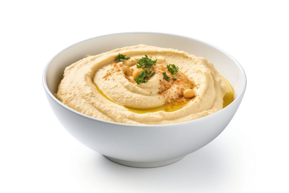 Bowl of hummus food white background ingredient. AI generated Image by rawpixel.