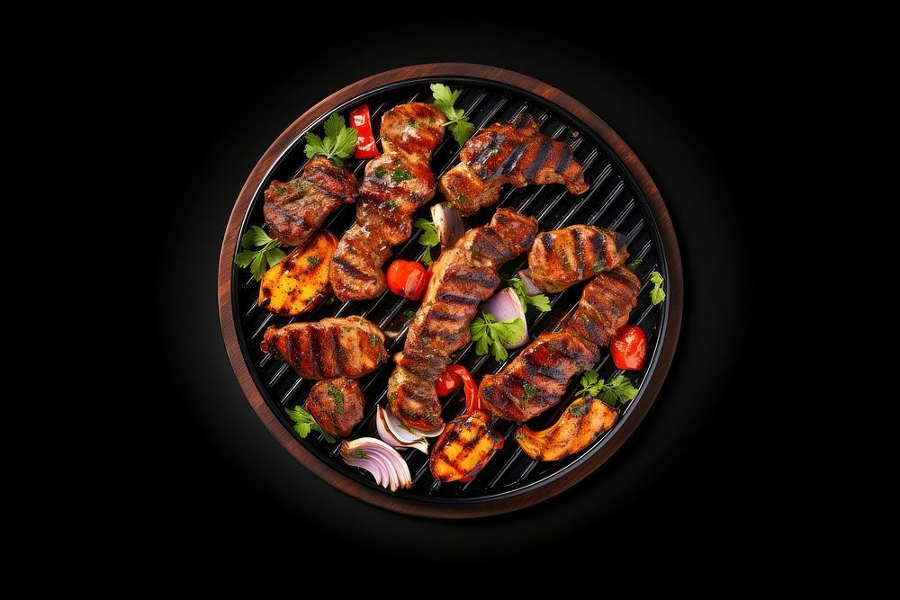 Bbq top view grilling meat food. AI generated Image by rawpixel.