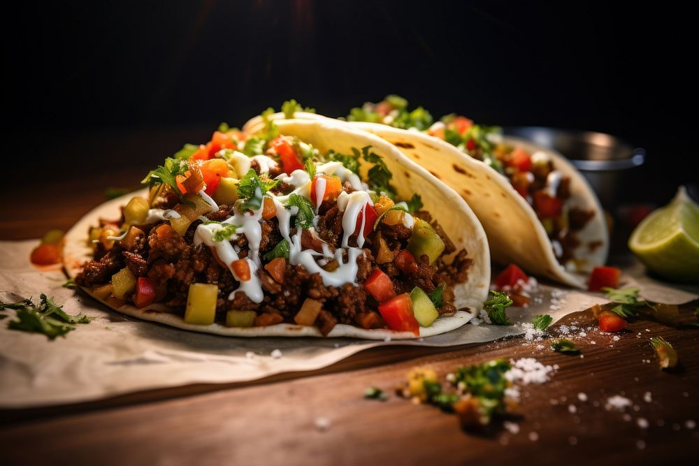 Hard tacos food vegetable flatbread. AI generated Image by rawpixel.