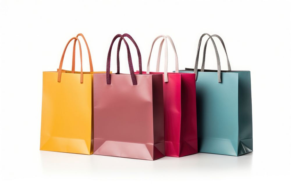 Shopping bags handbag white background consumerism. AI generated Image by rawpixel.