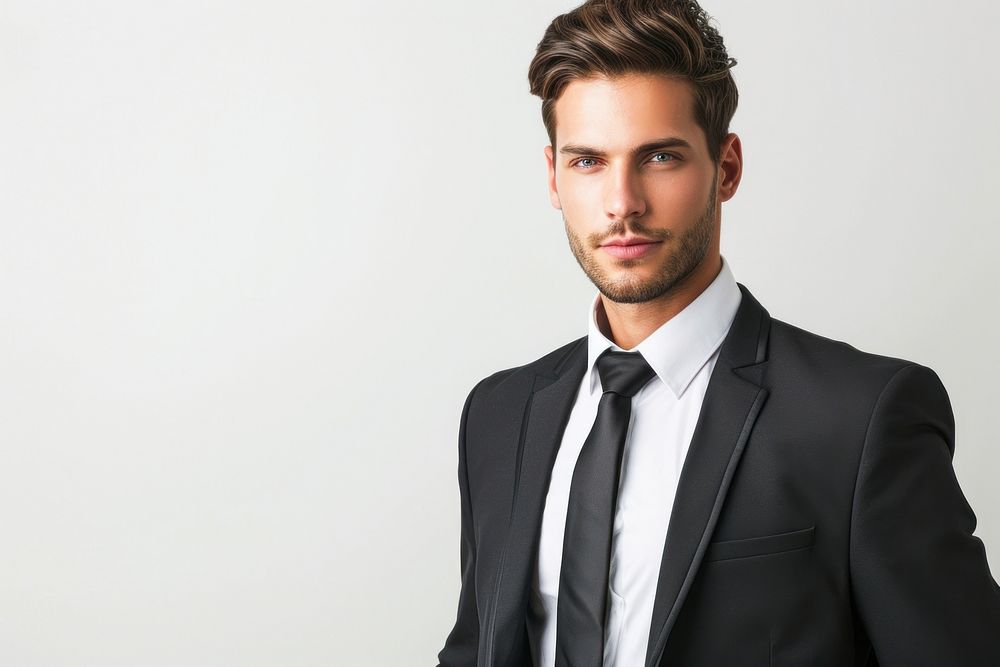 Professional man in business suits portrait necktie tuxedo.