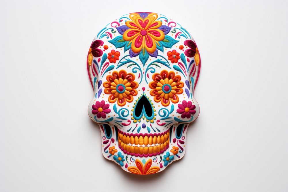 Skull in embroidery style pattern art representation.