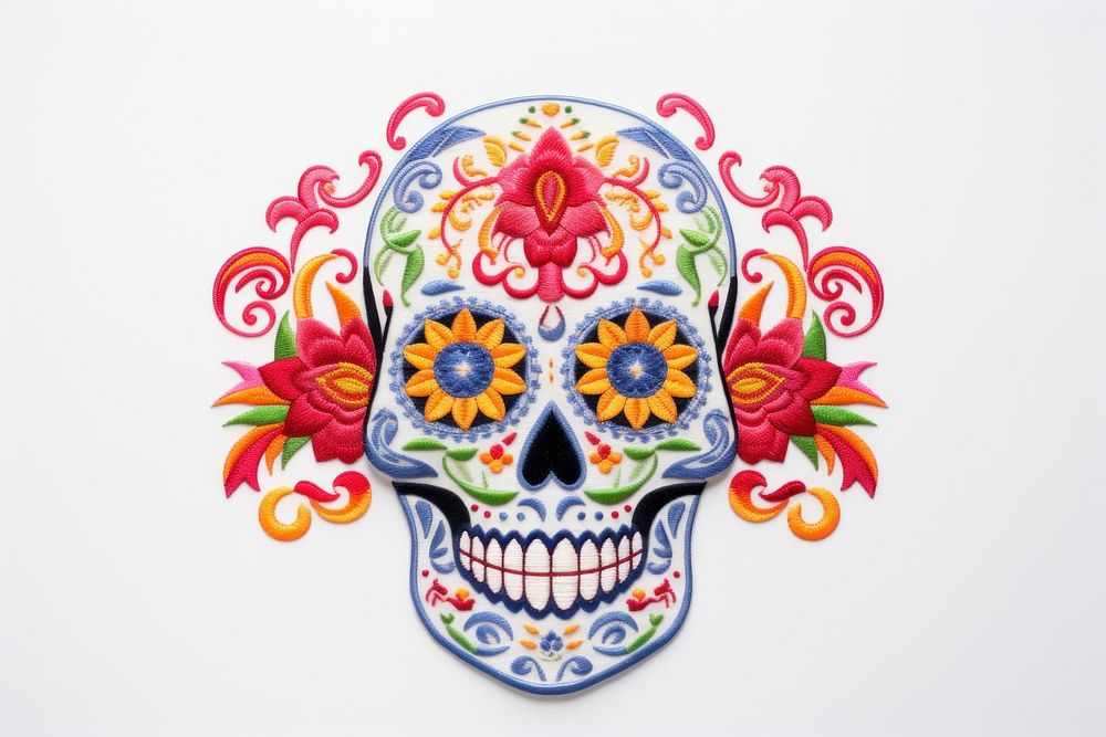 Skull in embroidery style pattern art representation.