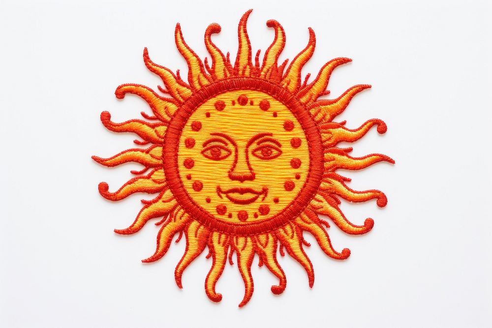 Sun in embroidery style pattern art representation.