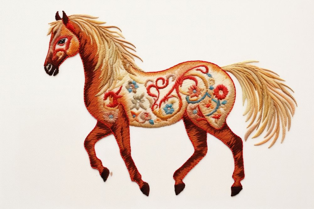 Pony in embroidery style animal mammal horse.