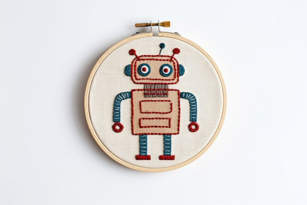 Robot in embroidery style pattern anthropomorphic representation.