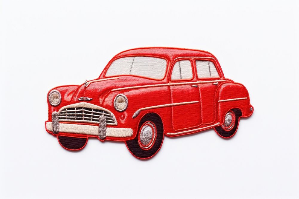 Red car in embroidery style vehicle transportation automobile.