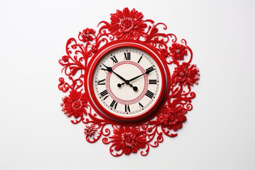 Red clock in embroidery style architecture celebration decoration.