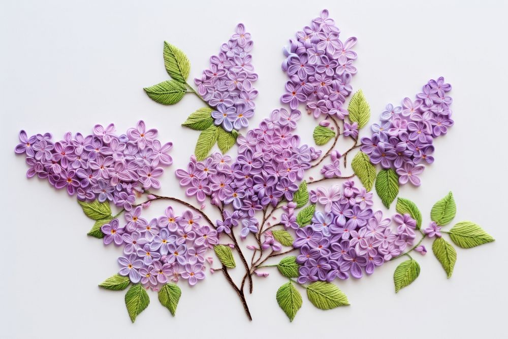 Lilac in embroidery style blossom flower plant.
