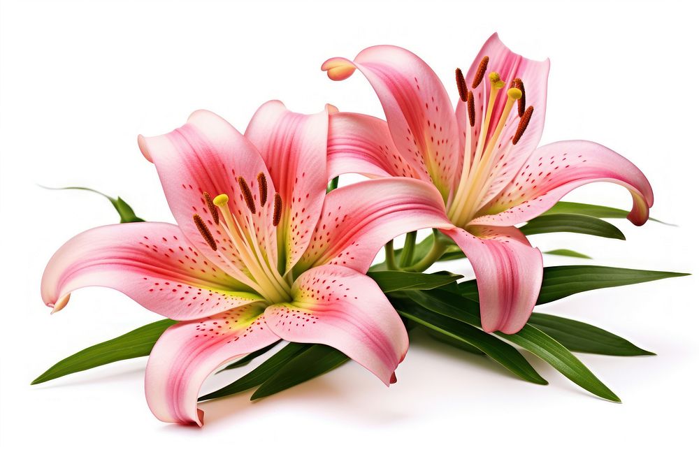 Two pink lily flower plant white background. AI generated Image by rawpixel.