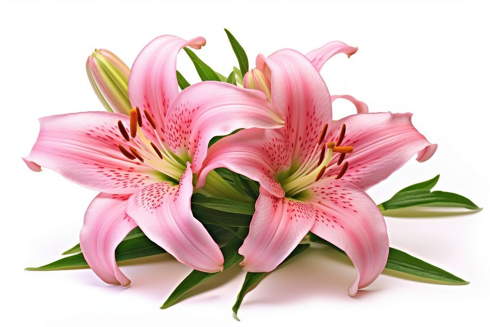 Two pink lily flower petal plant. AI generated Image by rawpixel.