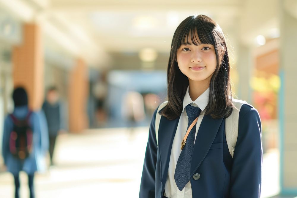 Japanese high school student photography standing uniform.