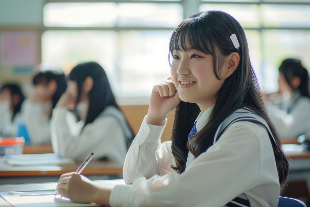 Japanese high school student classroom contemplation university.