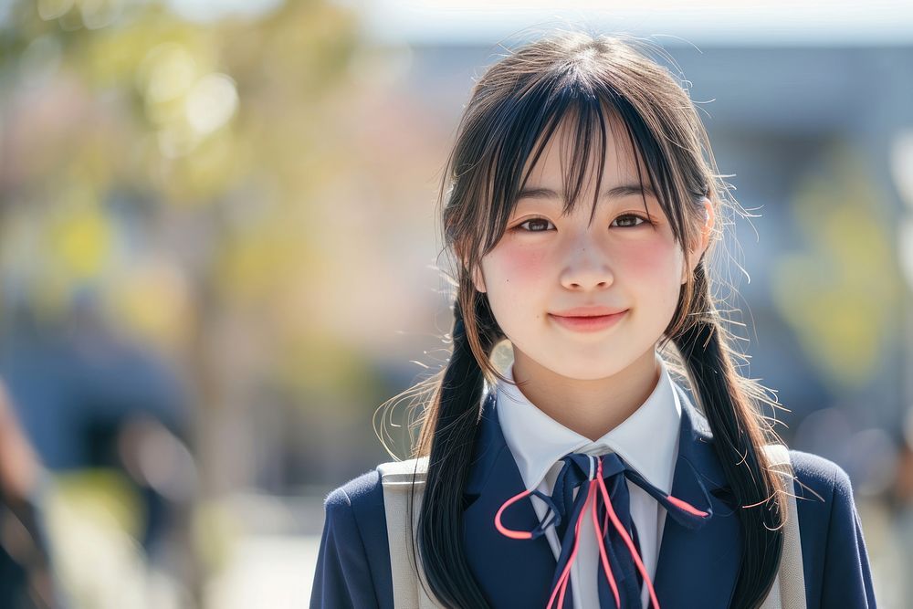 Japanese high school student standing architecture hairstyle.
