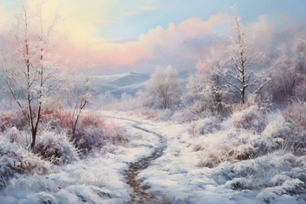Winter landscape painting outdoors nature.