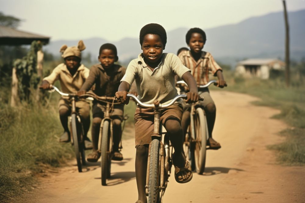 South African children bicycle outdoors portrait.