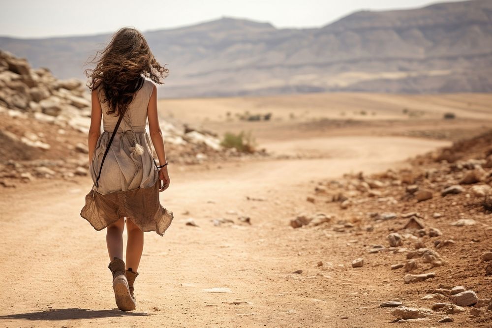 Palestinian young girl walking outdoors footwear.