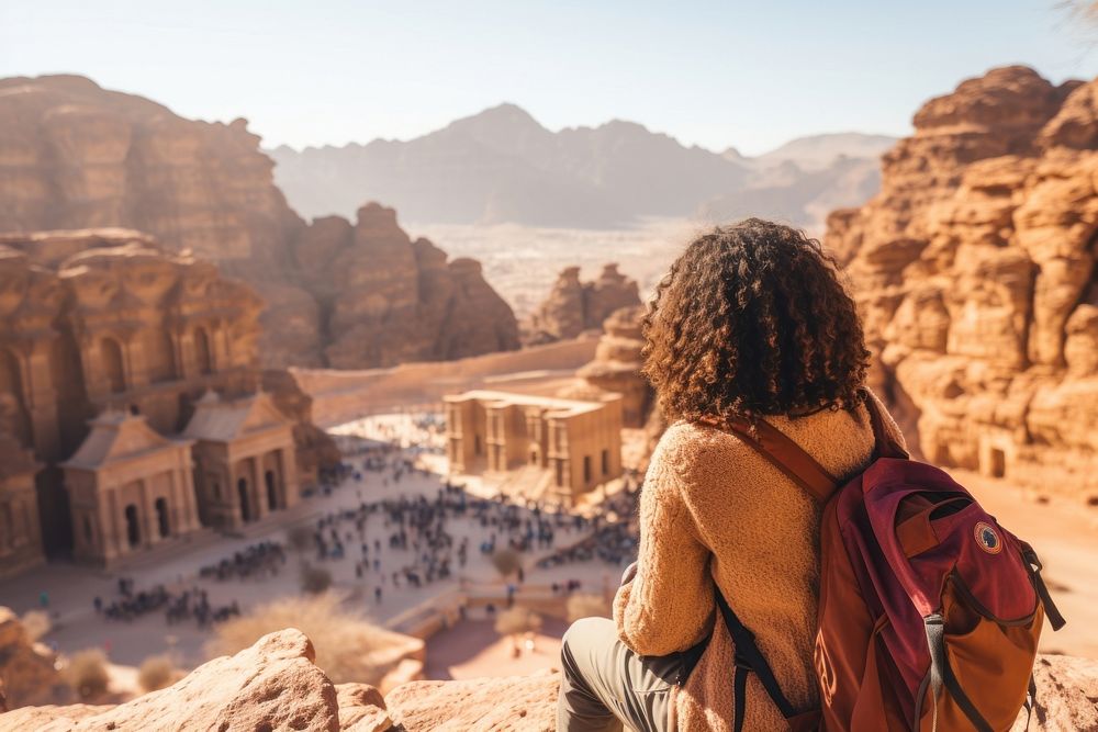 Family African American female traveler architecture adult petra.