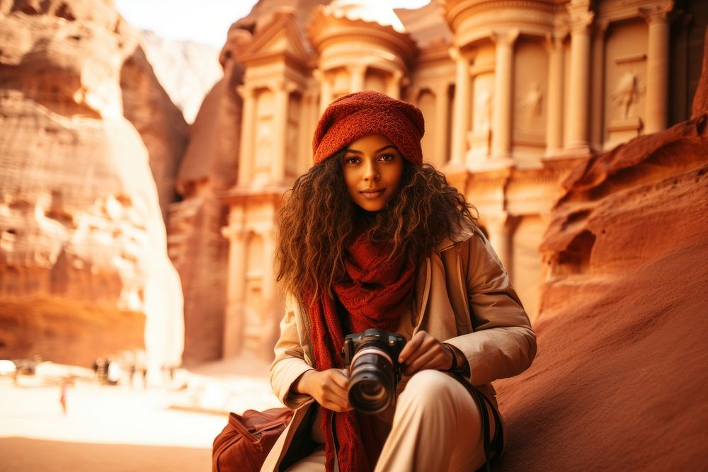 Man African American female traveler photography adult petra.