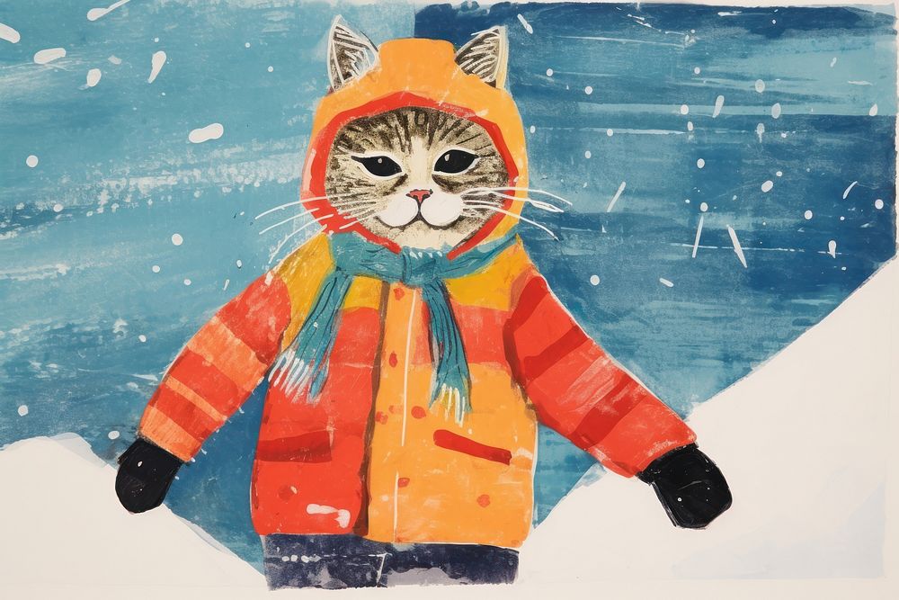 Cat winter snow art.