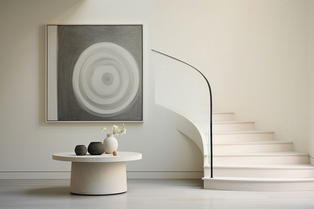 Stair white and gray wall architecture staircase.