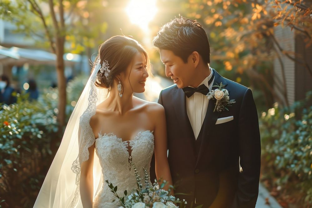 Youth East Asian wedding fashion dress bride.