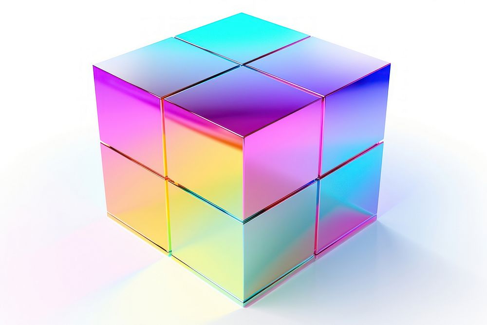 Cuboid iridescent toy white background abstract.