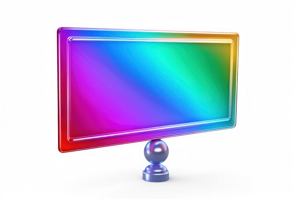 Direction sign iridescent television screen white background.