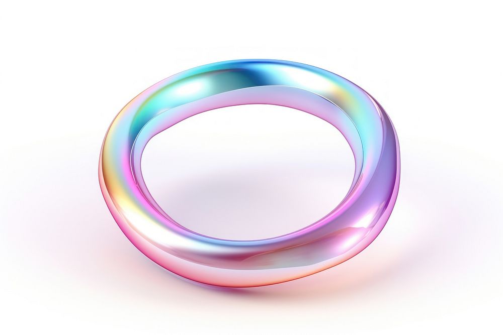 Hoop iridescent jewelry ring white background.