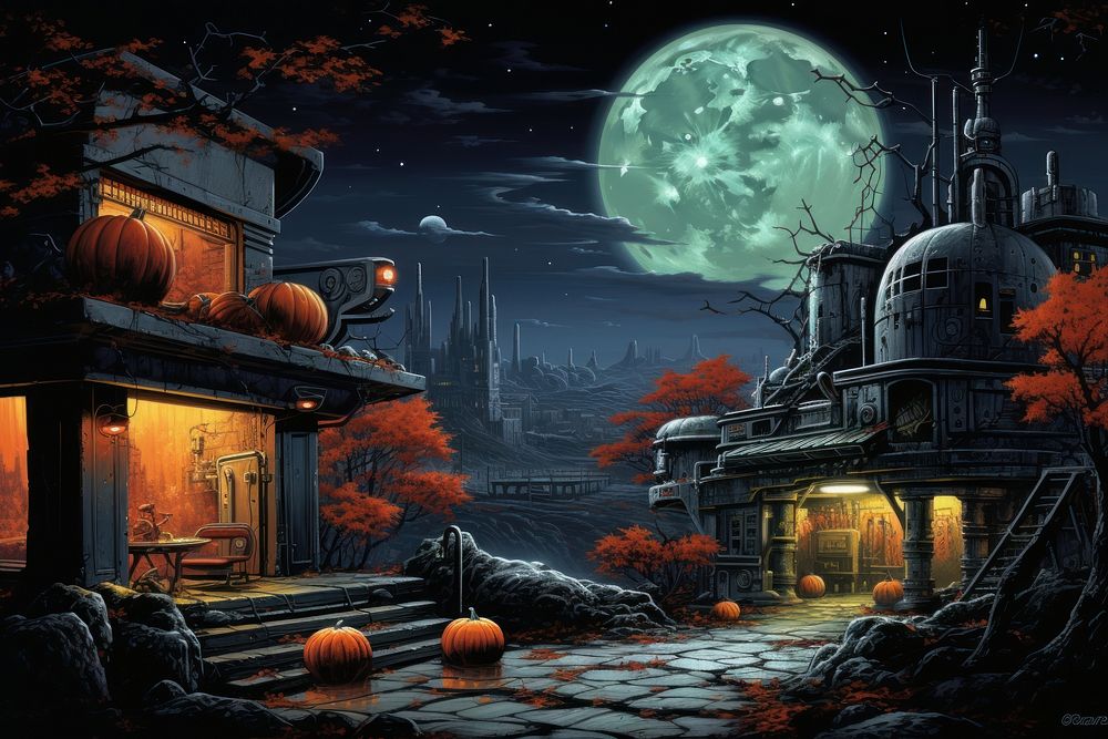Halloween outdoors night moon.