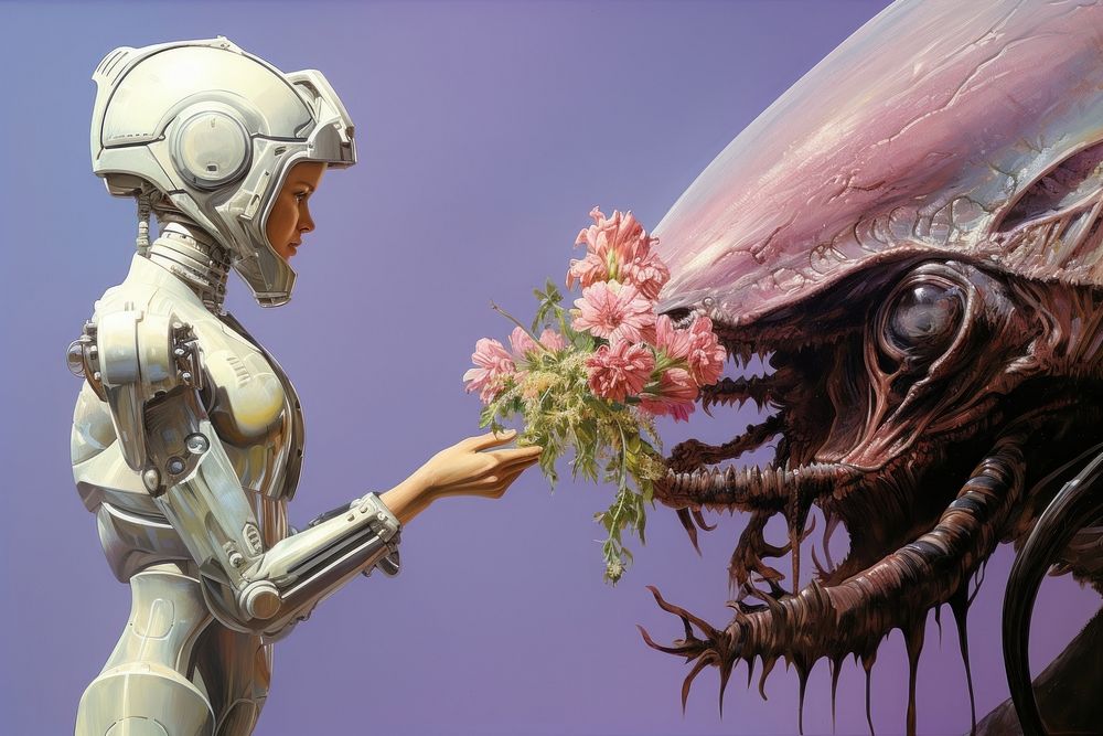 Alien giving flower plant adult human.