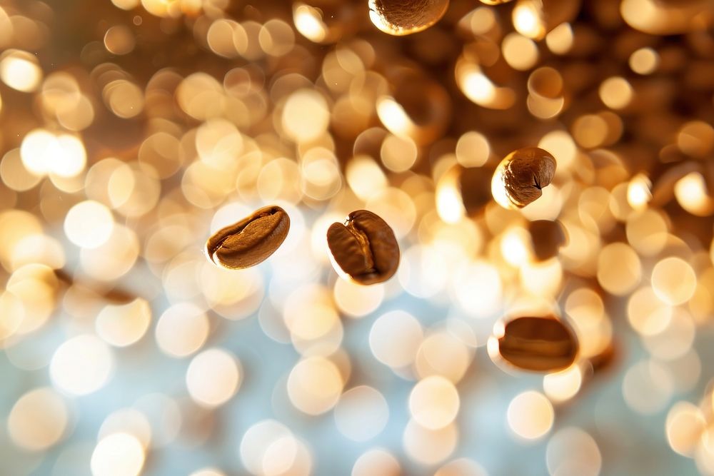 Coffee beans pattern bokeh effect background backgrounds light gold.