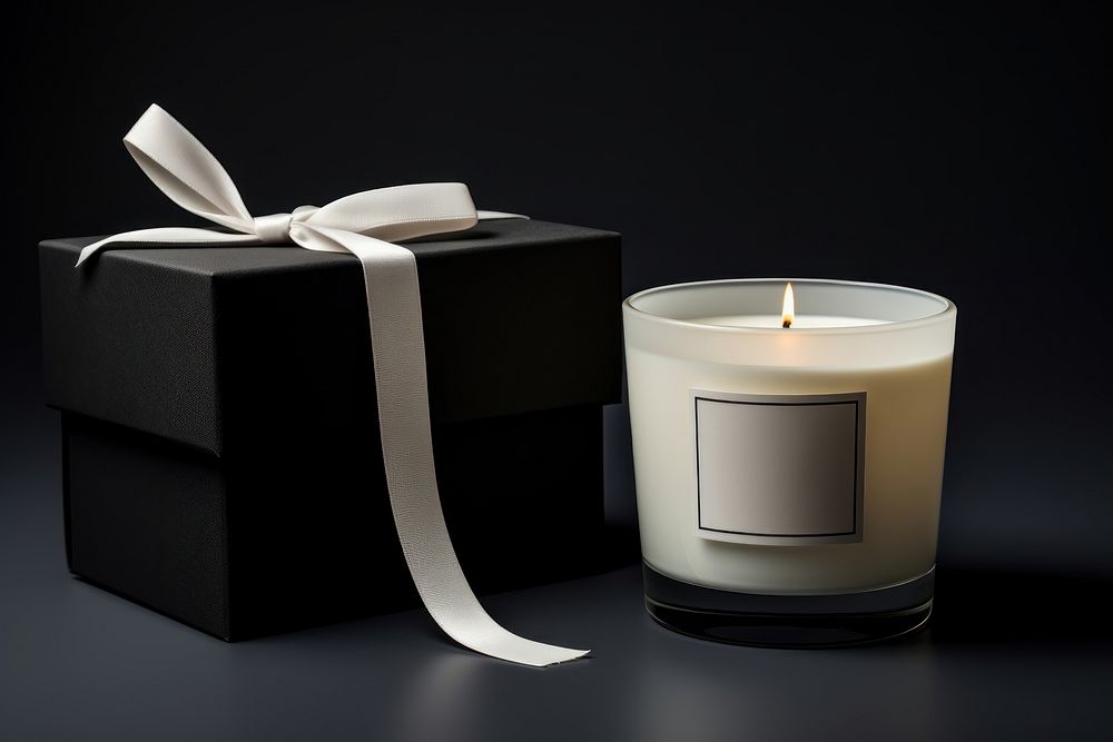 Scented candle and box  lighting black black background.