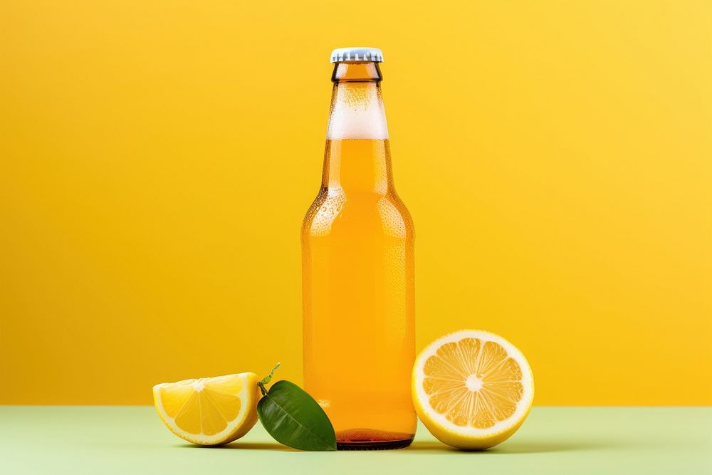Beer bottle  lemon fruit drink.