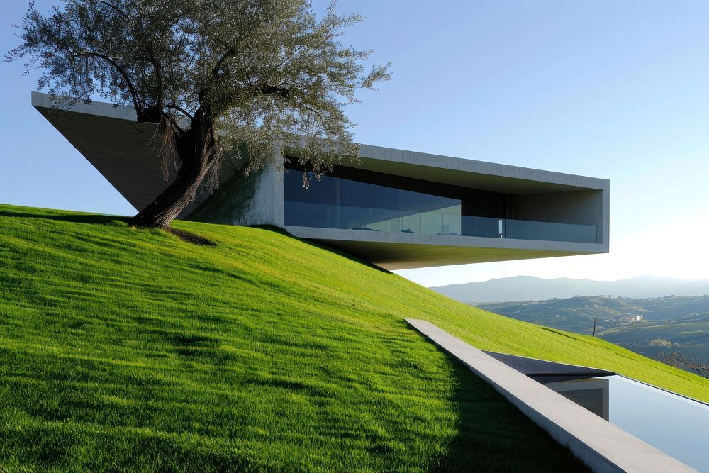 A modern house on hill architecture outdoors building.