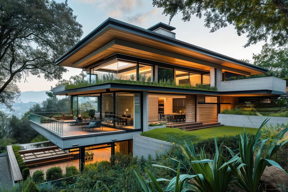 A modern house on hill architecture building outdoors.