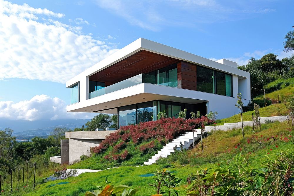 A modern house on hill architecture building villa.