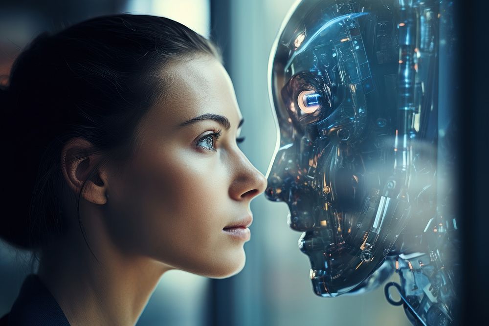 Robot futuristic portrait looking.