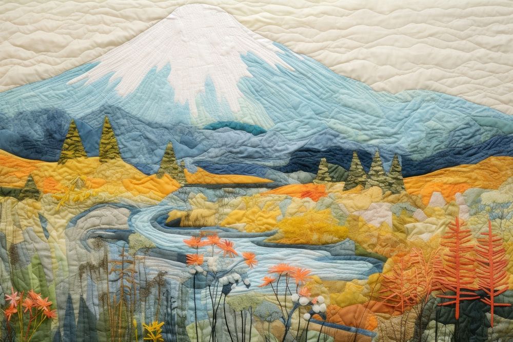Mountain Fuji landscape mountain painting.