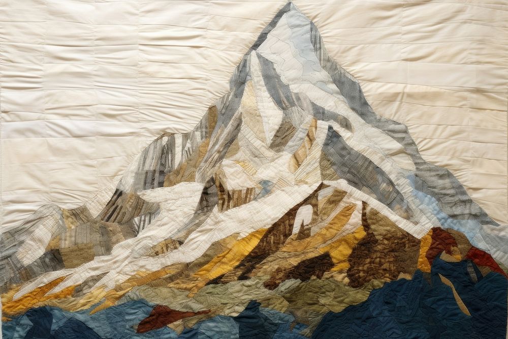 Mountain peak painting textile craft.