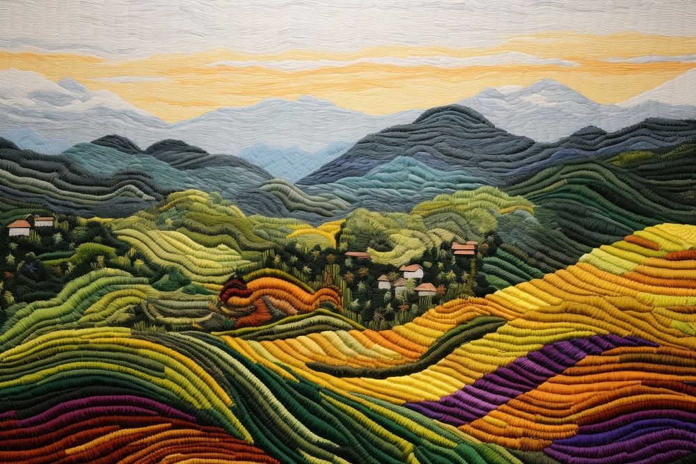 Rice terrace landscape painting textile.