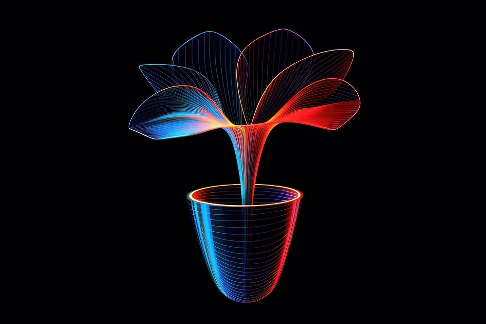 Abstract flower in vase light glowing line.