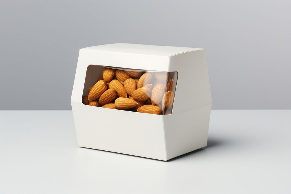 Food box packaging  food almond gray background.
