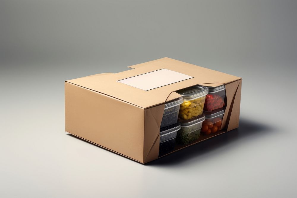 Food box packaging  cardboard carton gray background.