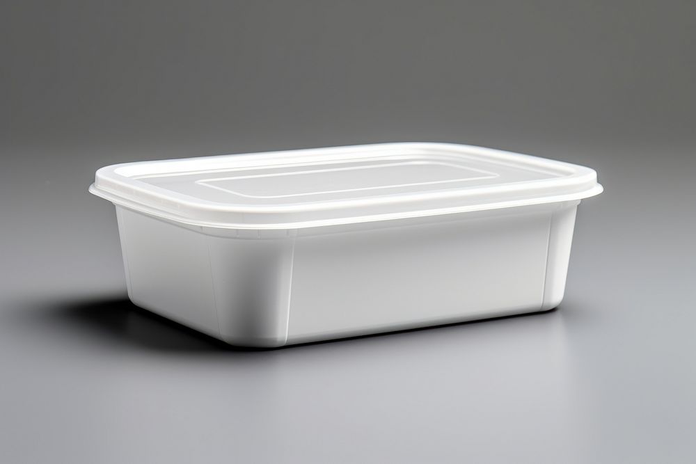 Food container packaging  gray gray background studio shot.