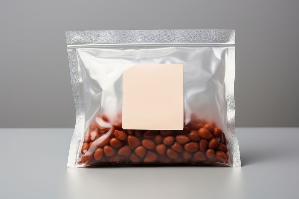 Food plastic bag packaging  paper text studio shot.