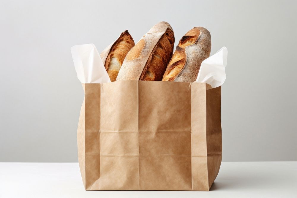 Kraft paper bakery bag packaging  bread food studio shot.