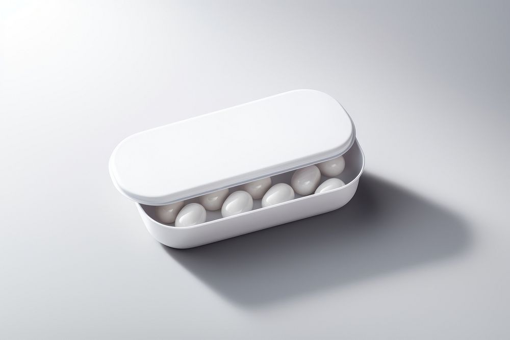 Pill box packaging  gray food gray background.